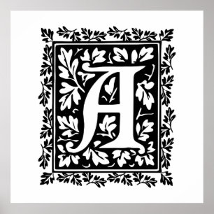 Elegant Medieval Illuminated Manuscript Letter A Poster