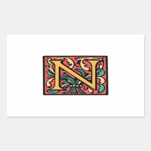 Elegant Medieval Initial N Antique Monogram Rectangular Sticker