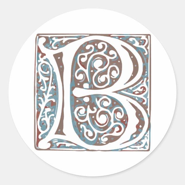 Elegant Medieval Letter B Antique Monogram Classic Round Sticker (Front)