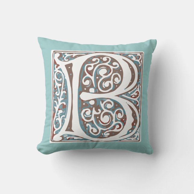Elegant Medieval Letter B Antique Monogram Throw Pillow (Front)