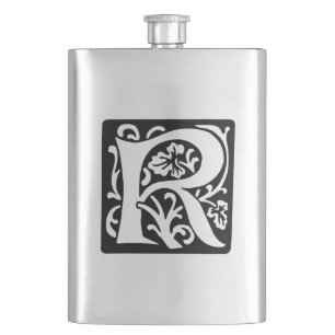 Elegant Medieval Letter R Antique Monogram Hip Flask