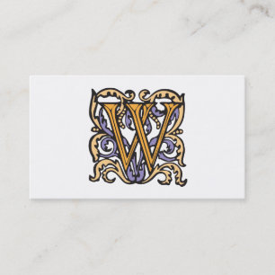 Elegant Medieval Letter W Antique Monogram Business Card