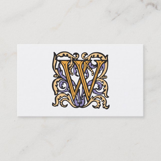 Elegant Medieval Letter W Antique Monogram Business Card (Front)
