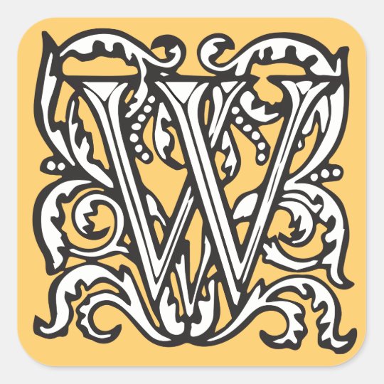 Elegant Medieval Letter W Monogram Square Sticker | Zazzle.com