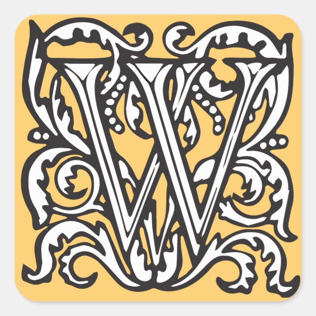 Elegant Medieval Letter W Monogram Square Sticker (Front)