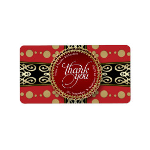 Elegant Medieval Red Gold & Black Thank You Label