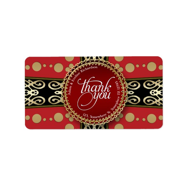 Elegant Medieval Red Gold & Black Thank You Label (Front)