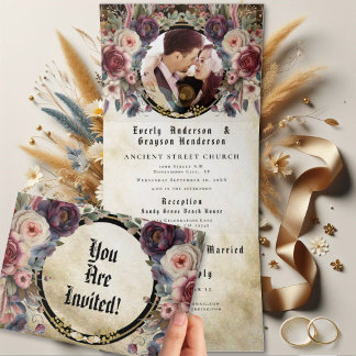 Elegant Medieval Rose Floral Wedding TriFold