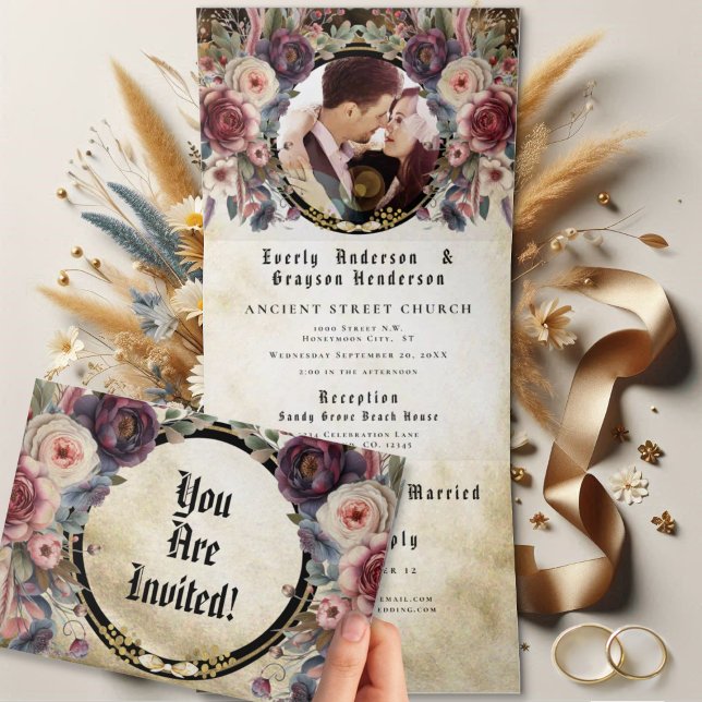 Elegant Medieval Rose Floral Wedding TriFold (Creator Uploaded)