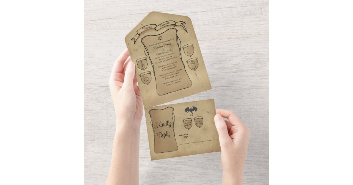 Elegant Medieval Scroll Character Sheet All In One Invitation | Zazzle