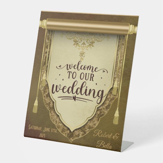 Elegant Medieval Wedding Custom Pedestal Sign (Front)