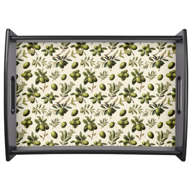 Elegant Mediterran Olives Watercolor Serving Tray (Front)