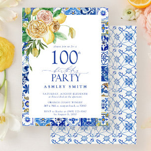 Elegant Mediterranean 100th Birthday Party Lemon Invitation