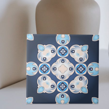 Elegant Mediterranean Blue Beige Medallion 