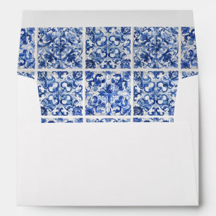 Elegant Mediterranean Blue Tiles Wedding Envelope