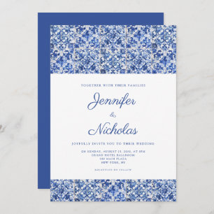 Elegant Mediterranean Blue Tiles Wedding Invitation