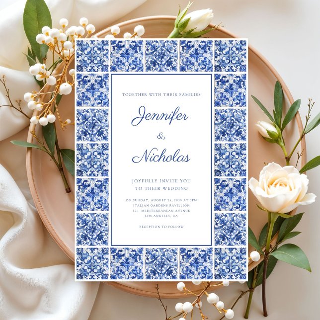 Elegant Mediterranean Blue Tiles Wedding Invitation (Elegant Mediterranean Blue Tiles Wedding Invitation)