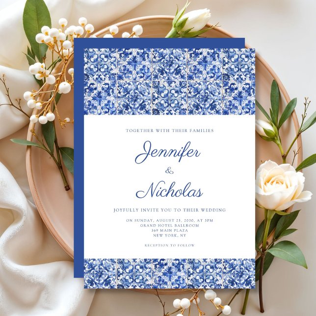 Elegant Mediterranean Blue Tiles Wedding Invitation (Elegant Mediterranean Blue Tiles Wedding Invitation)