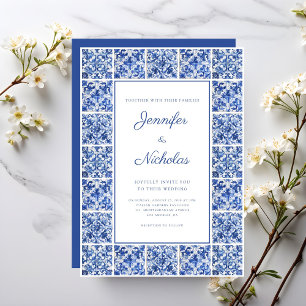 Elegant Mediterranean Blue Tiles Wedding Invitation