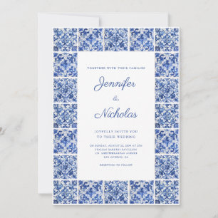 Elegant Mediterranean Blue Tiles Wedding Invitation
