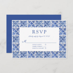 Elegant Mediterranean Blue Tiles Wedding RSVP Card