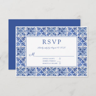 Elegant Mediterranean Blue Tiles Wedding RSVP Card