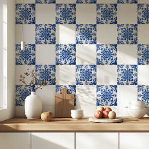 Elegant Mediterranean Blue White Pattern Ceramic Tile