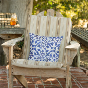Elegant Mediterranean Blue White Spanish Tile Outdoor Pillow