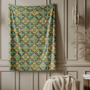 Elegant Mediterranean Classic Tile Motif Print Fleece Blanket