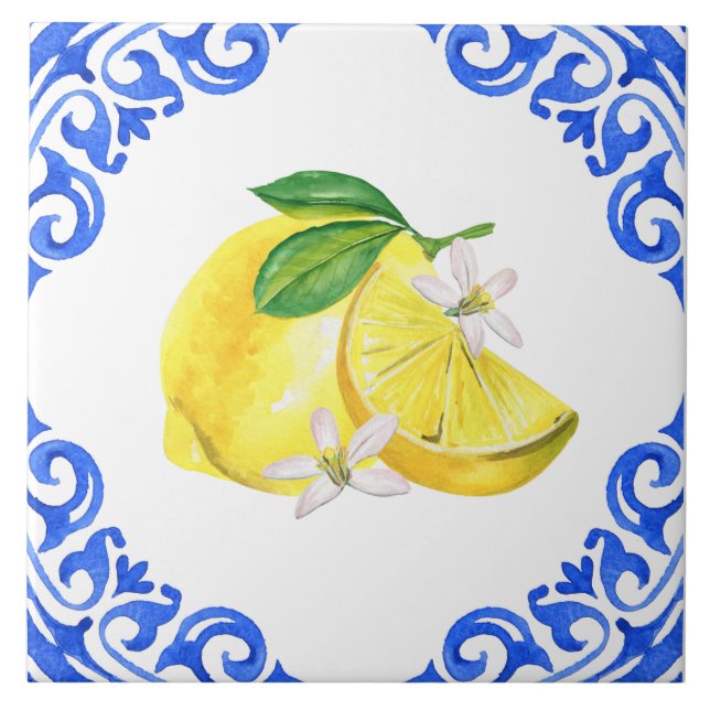 Elegant Mediterranean Italian Lemon Ceramic Tile (Front)