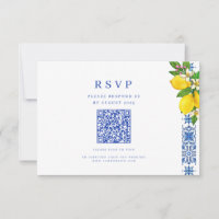 Elegant Mediterranean Lemon and Blue Wedding QR