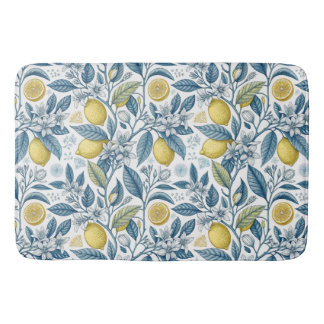 Elegant Mediterranean Lemon Botanical Navy Bath Mat