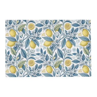 Elegant Mediterranean Lemon Botanical Navy Placemat