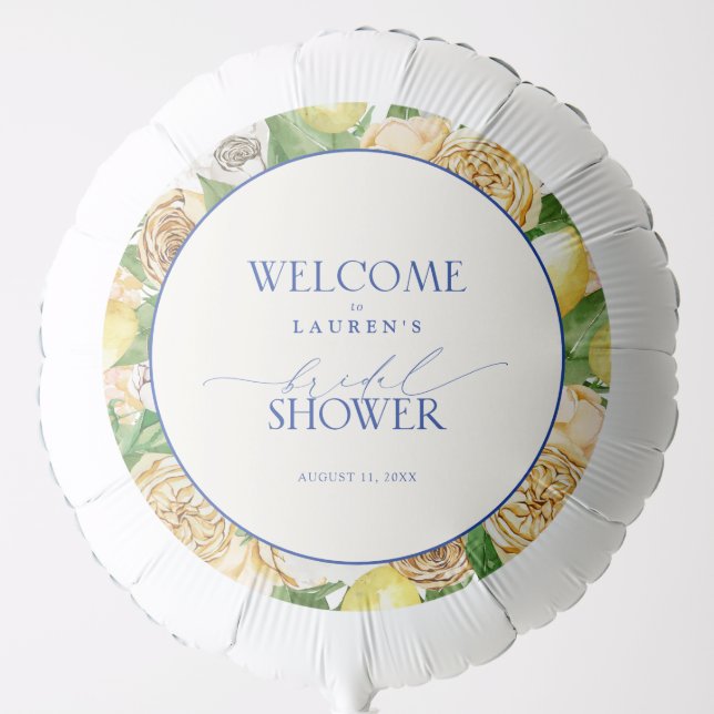 Elegant Mediterranean Lemon Bridal Shower Welcome Balloon (Front)