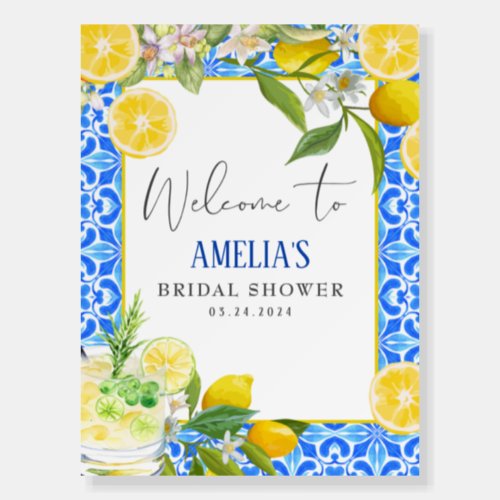 Elegant Mediterranean Lemon Bridal Shower Welcome  Foam Board