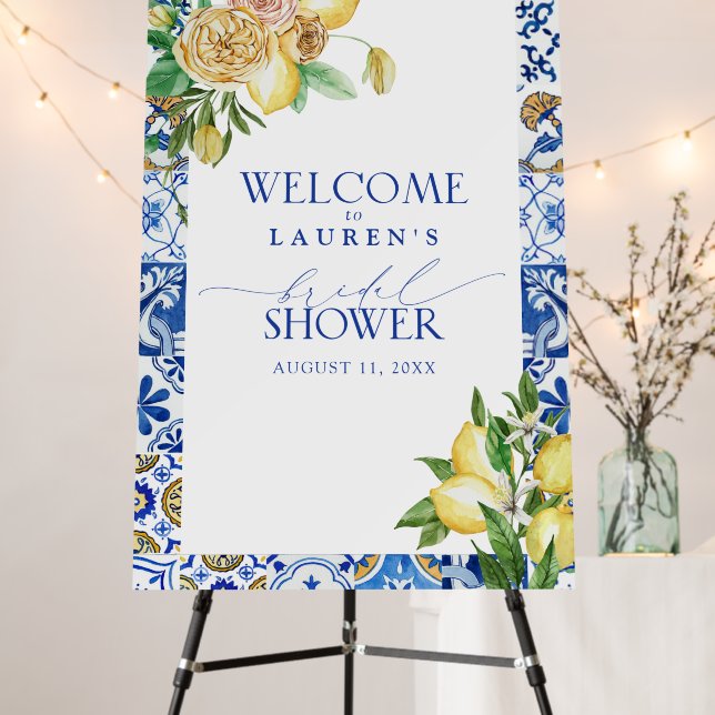 Elegant Mediterranean Lemon Bridal Shower Welcome Foam Board (In Situ (Stand))