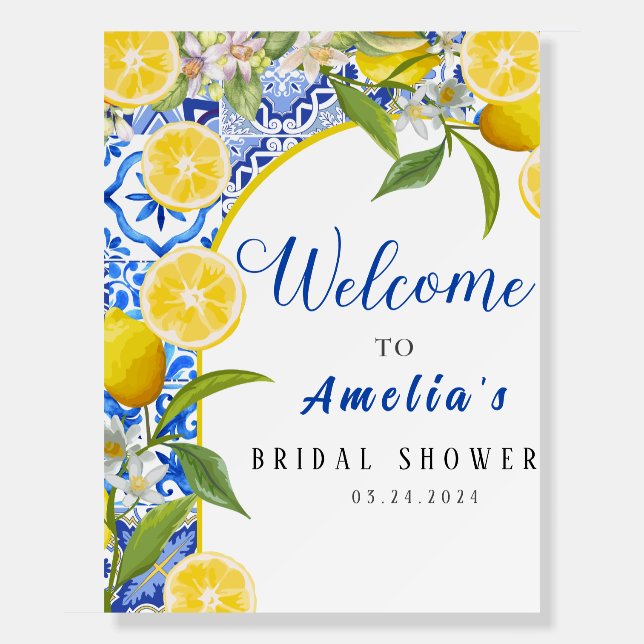 Elegant Mediterranean Lemon Bridal Shower Welcome  Foam Board (Front)