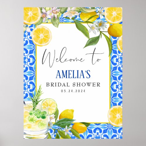 Elegant Mediterranean Lemon Bridal Shower Welcome  Poster