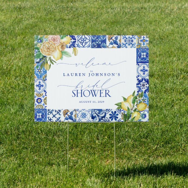 Elegant Mediterranean Lemon Bridal Shower Welcome Sign (Insitu)