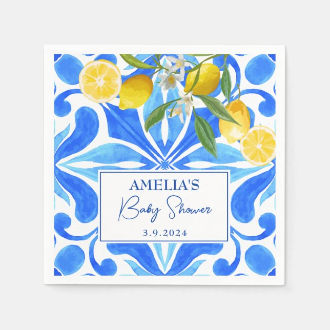 Elegant Mediterranean Lemon citrus Baba Shower Napkins (Front)