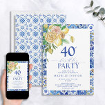 Elegant Mediterranean Lemon Floral 40th Birthday  Invitation<br><div class="desc">Celebrate your 40th year in style! Whether you’re planning a big party or something more intimate, this Elegant Mediterranean Lemon Floral 40th Birthday Invitation will set the tone for your special day. This eye-catching design features an array of vibrant yellow watercolor lemon florals with hints of deep blue Mediterranean tile...</div>
