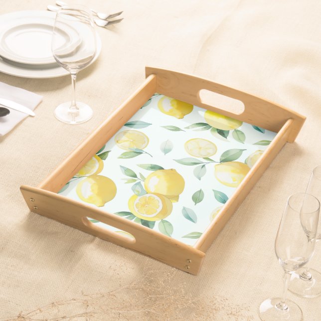 Elegant Mediterranean Lemon Floral birthday party Serving Tray (Front)