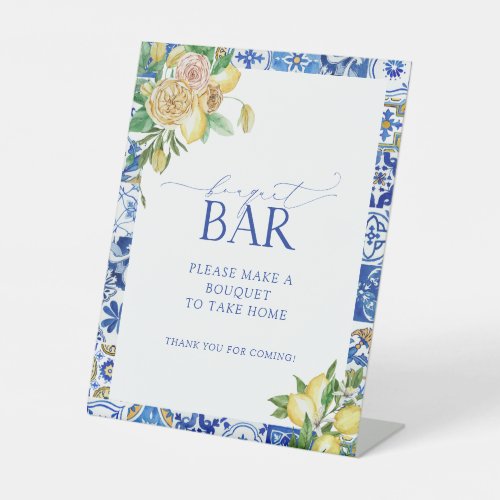 Elegant Mediterranean Lemon Floral Bouquet Bar Pedestal Sign