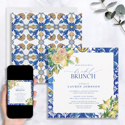 Elegant Mediterranean Lemon Floral Bridal Brunch Invitation