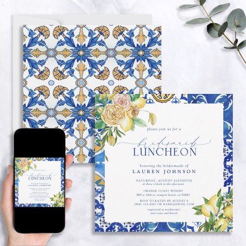 Elegant Mediterranean Lemon Floral Bridal Luncheon Invitation