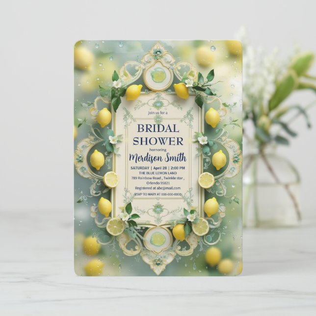 Elegant Mediterranean Lemon Floral Bridal Shower   Invitation (Standing Front)