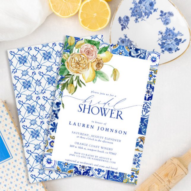 Elegant Mediterranean Lemon Floral Bridal Shower Invitation (Creator Uploaded)