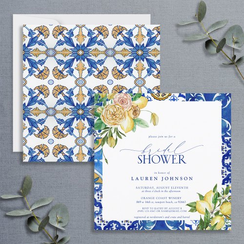 Elegant Mediterranean Lemon Floral Bridal Shower Invitation