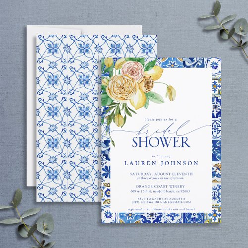 Elegant Mediterranean Lemon Floral Bridal Shower Invitation