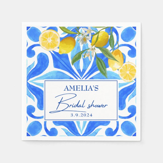 Elegant Mediterranean Lemon Floral Bridal Shower  Napkins (Front)